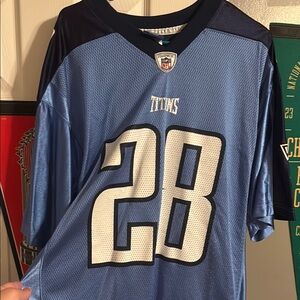Blue Titans Jersey with Number 28 Chris Johnson